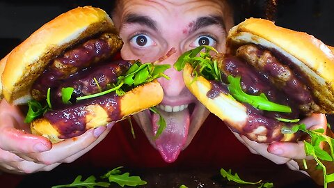 2X HUGE RASPBERRY SAUCE BURGERS WITH WINE POACHED APPLES * ASMR NO TALKING MUKBANG * NOMNOMSAMMIEBOY