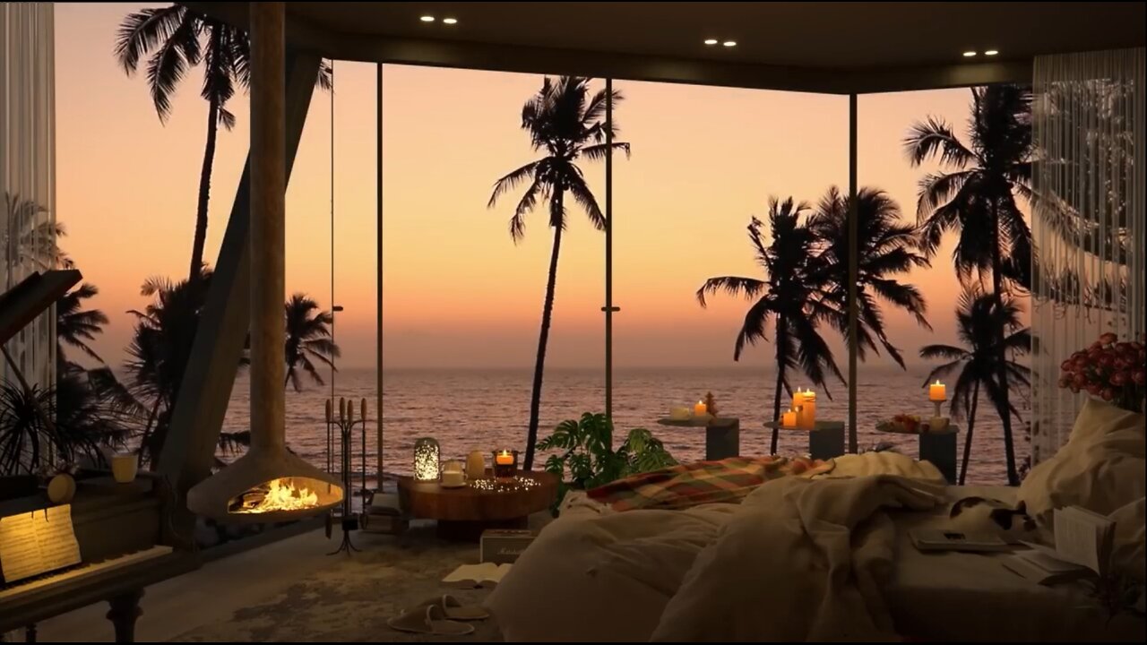 4K Summer Cozy Bedroom View of the Beach