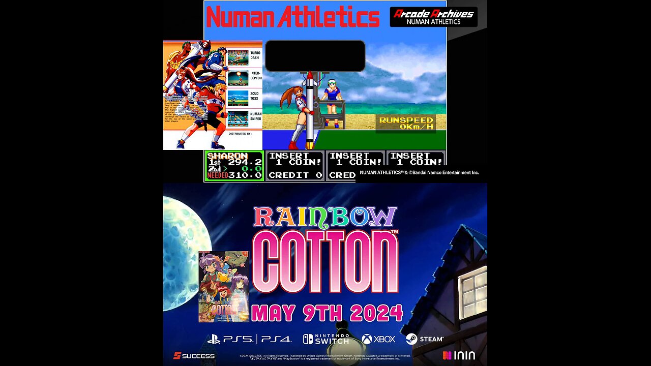 Numan Athletics (Namco/Bandai Arcade Game) + Rainbow Cotton HD Remastered 30 secs May 9th Release Date Trailers