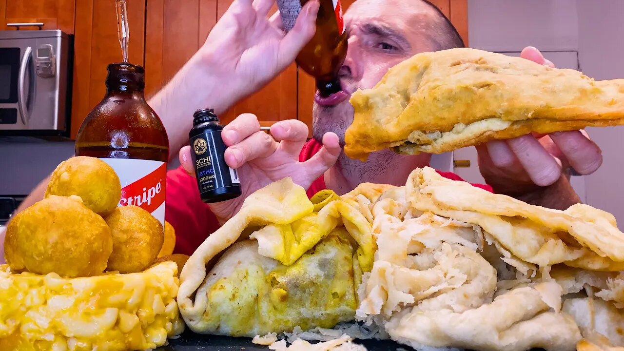 WEST INDIAN FOOD FEAST Mukbang! Curry Goat , Roti , Doubles , Pholourie, Buss Up, THC BEER !