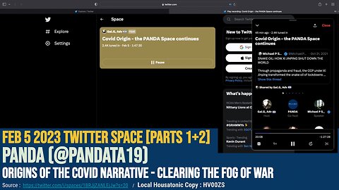 Twitter Space (Feb 5 2023) PANDA PanData19(H) "Origins of Covid Narrative: clearing the fog of war"