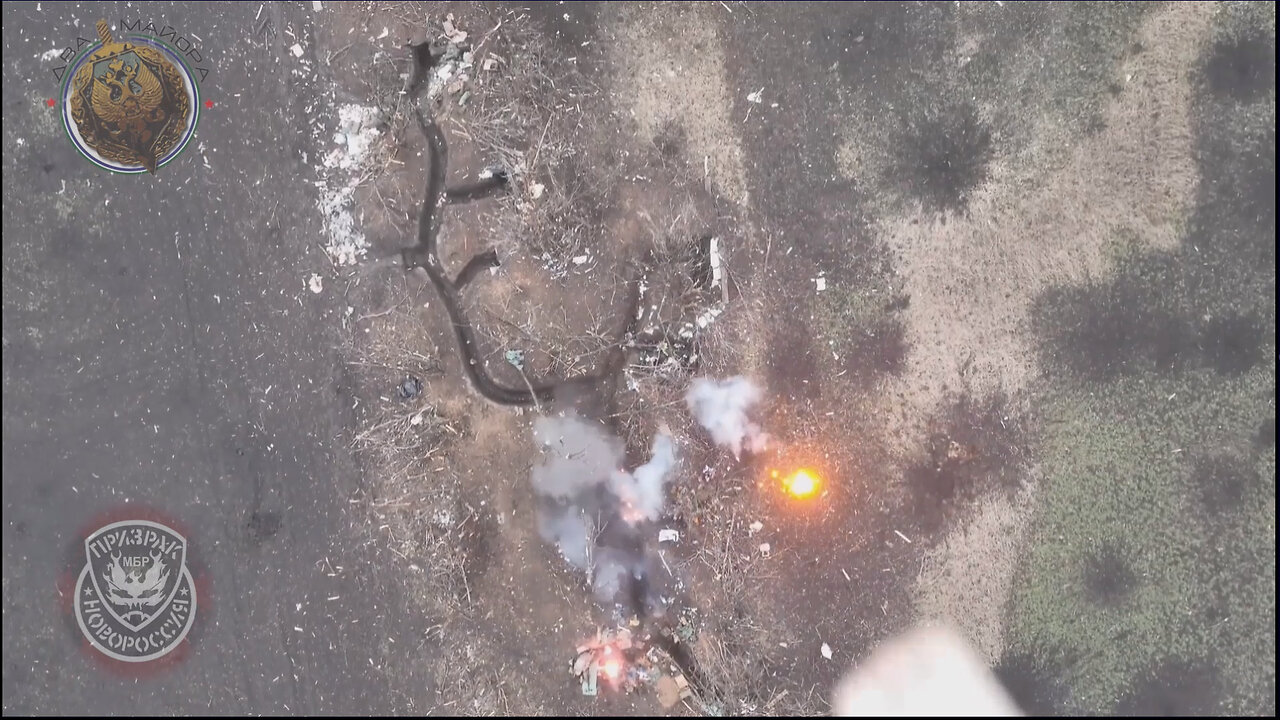 Russian "Ghost" battalion" UAV/drone unit adjusting artillery fire and dropping ammunition