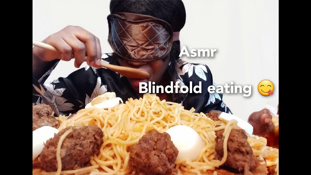 Blindfold eating challenge mukbang video/spaghetti and meat balls