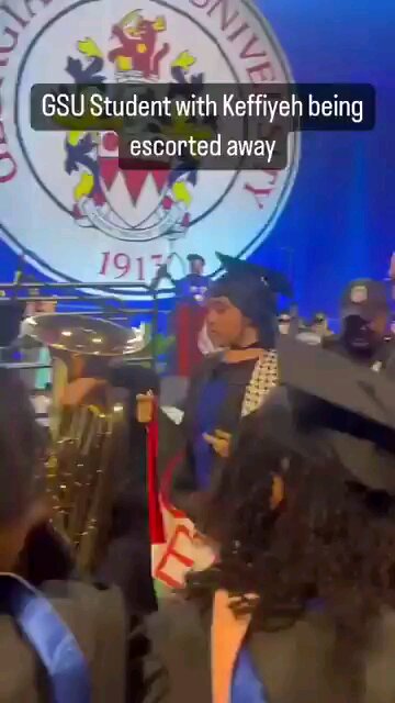 GSU graduation ceremony erupts in CHEERS as a student wearing a Palestinian keffiyeh gets THROWN OUT