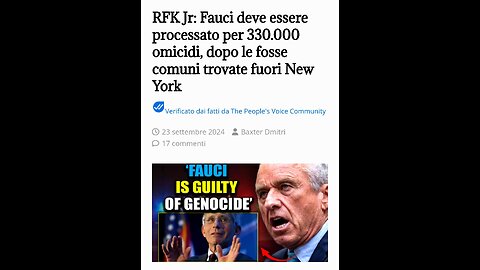 ANTONY FAUCI - NAZISMO 2.0: TORTURE ED OMICIDI FATTI PASSARE COME ESPERIMENTI SANITARI (23/9/2024 - il testo tradotto dentro il Link) )