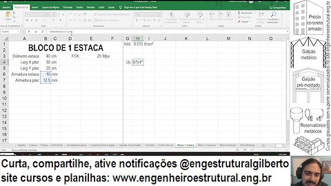 Planilha Dimensionamento bloco de 1 estaca #engestrutural