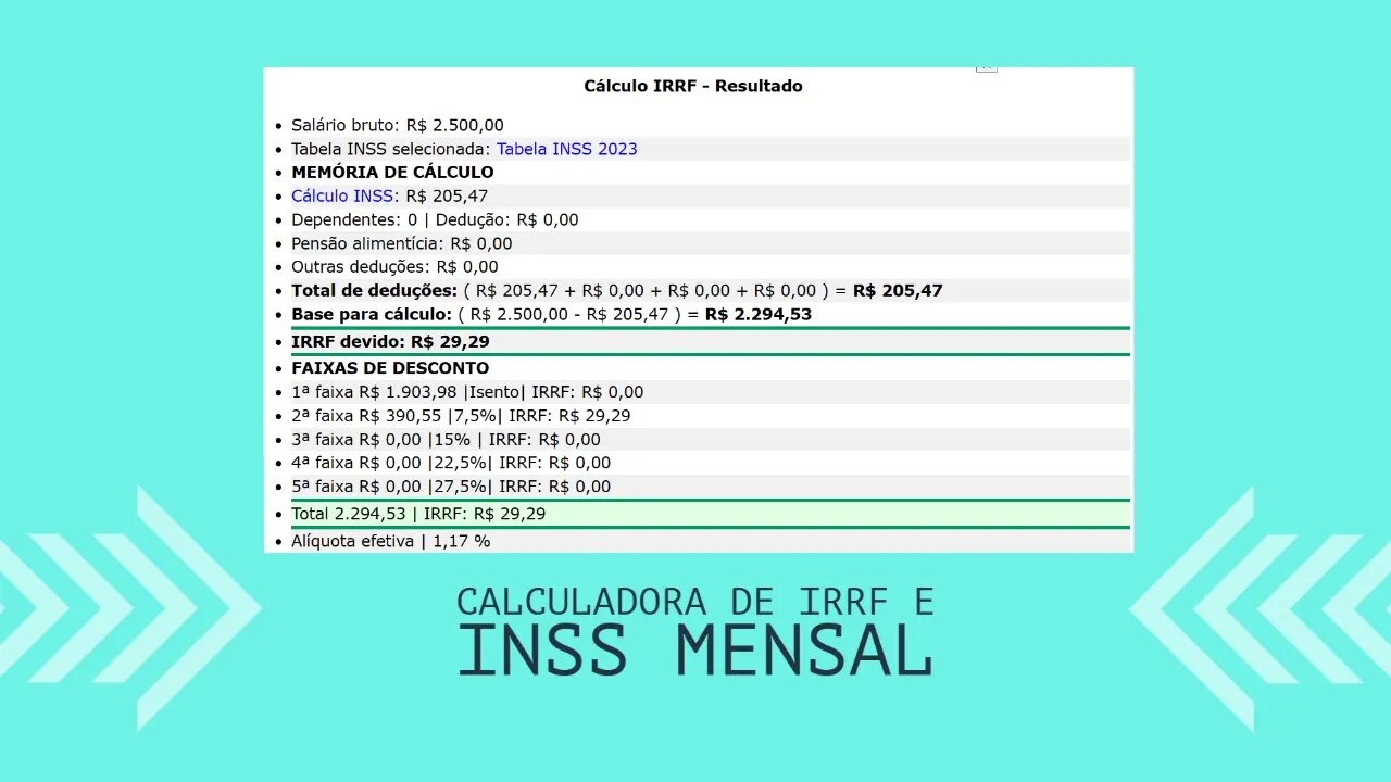 Ferramenta para CALCULAR INSS e IRRF MENSAL do salário