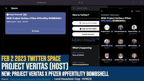Twitter Space (Feb 2 2023) Project Veritas(H) "Pfizer Pfertility BOMBSHELL(Robert Malone, Ryan Cole)