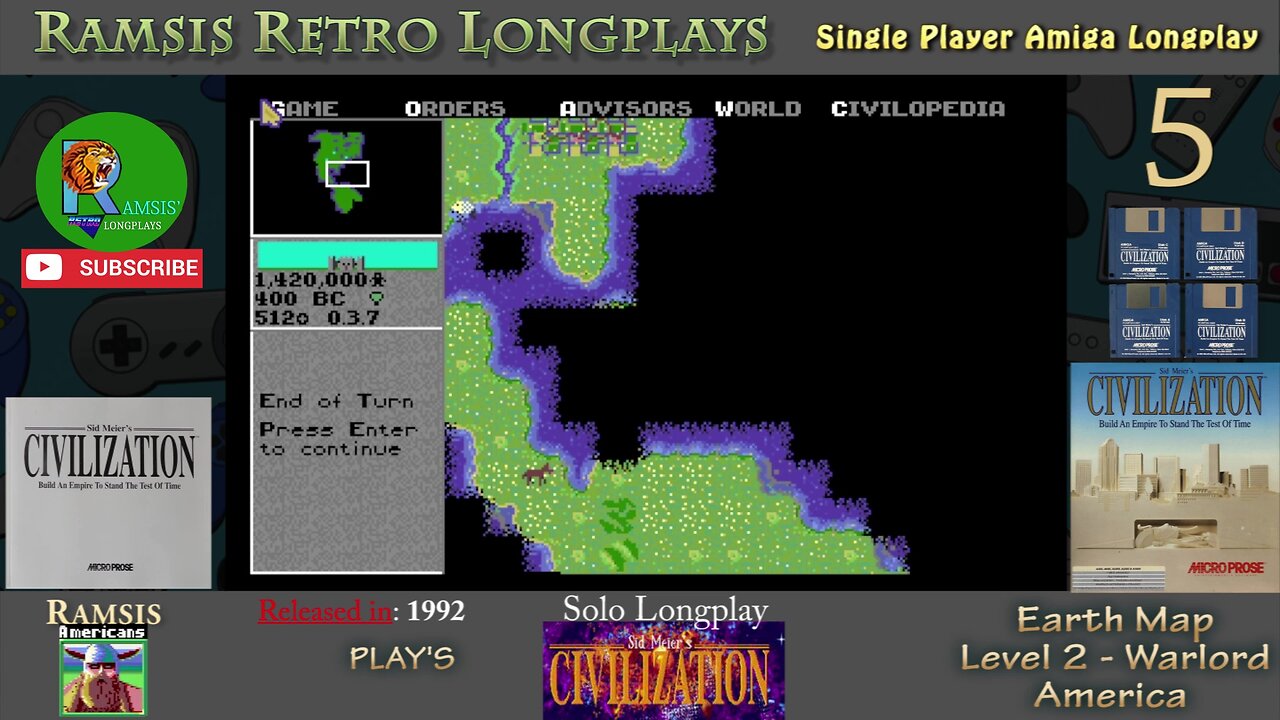 Sid Meier's Civilization | 1992 | Amiga | Warlord | EARTH | America - Episode #5 | Longplay