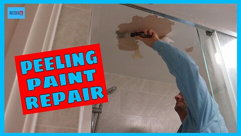 Repairing peeling paint in a bathroom.