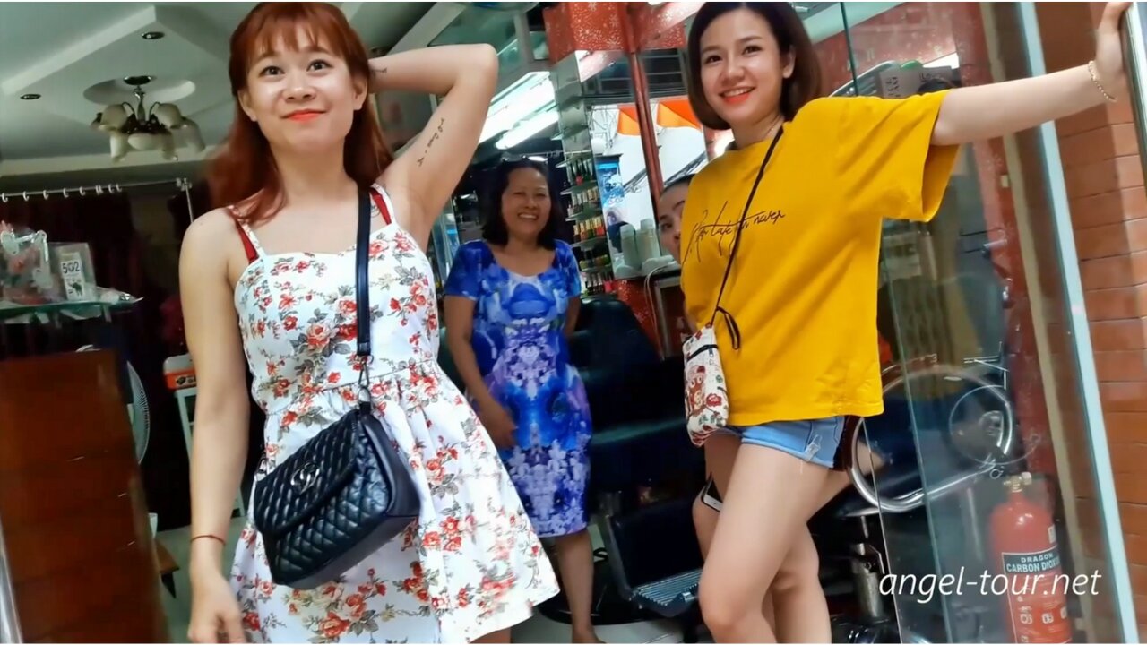 Saigon Biu Vien street scene. Interviewing massage girls.