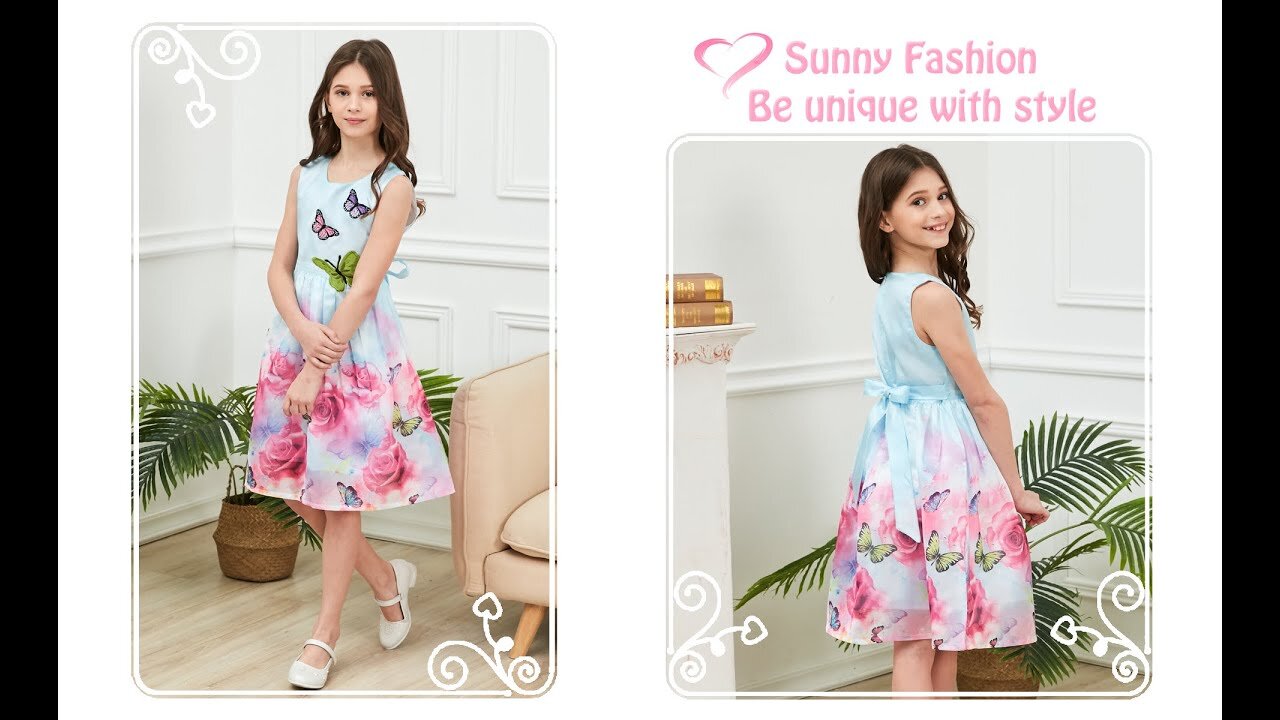 Sunny Fashion Girls Dress Rose Flower Double Bow Tie Party Sundress