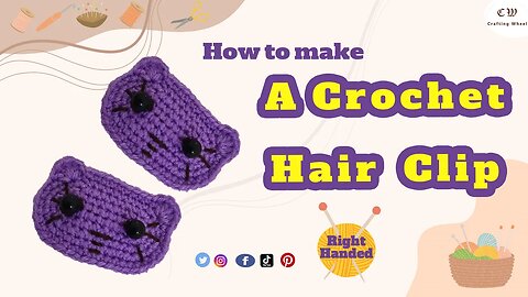 How to make a crochet kitty Hair clip ( Right Handed )