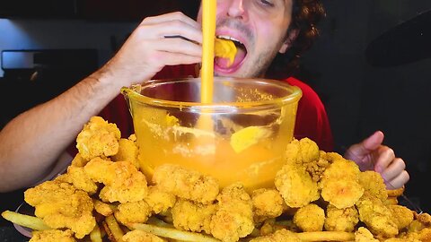 SPICY RANCH CHEESE SAUCE POPCORN CHICKEN + FRENCH FRIES * ASMR NO TALKING * NOMNOMSAMMIEBOY