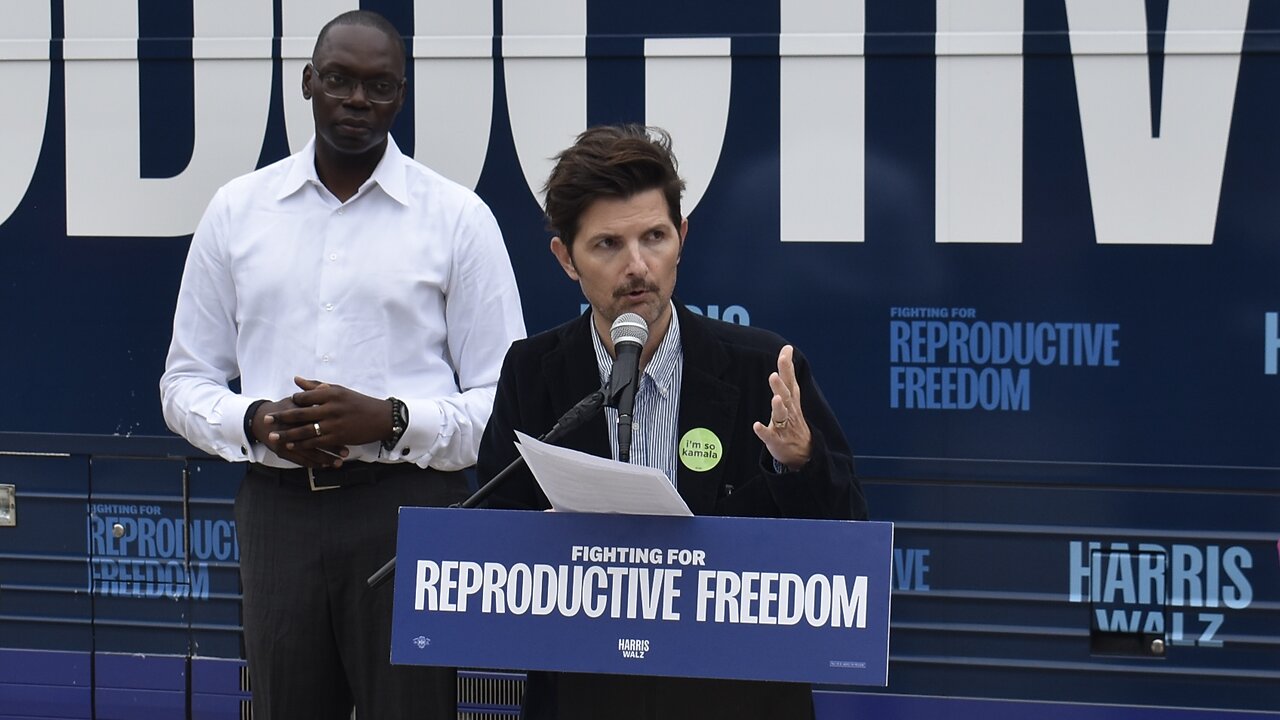 "Parks and Rec" Actor Adam Scott Joins Team Harris-Walz "Fighting for Reproductive Freedom" Bus Tour