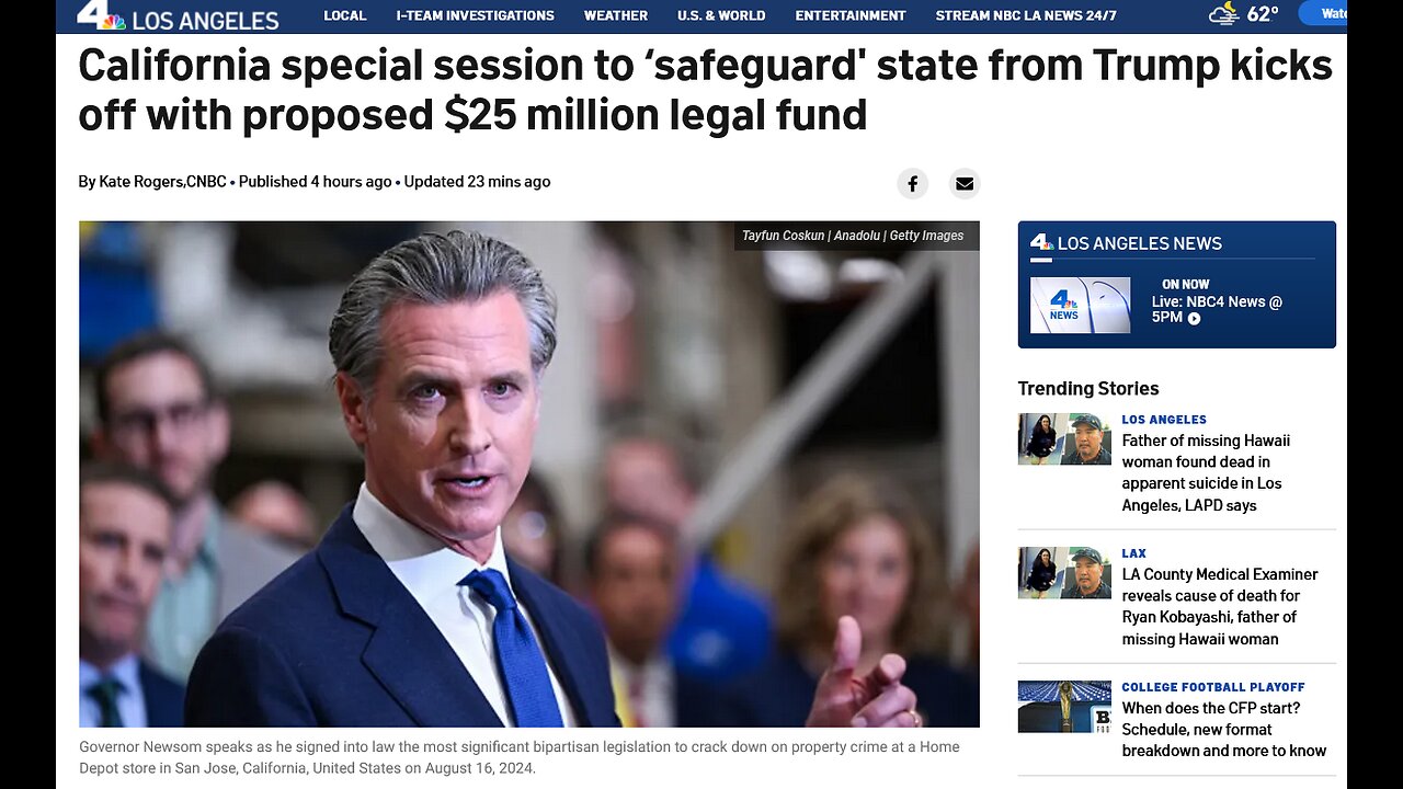 California special session to ‘safeguard' state from Trump,propose $25 million legal fund