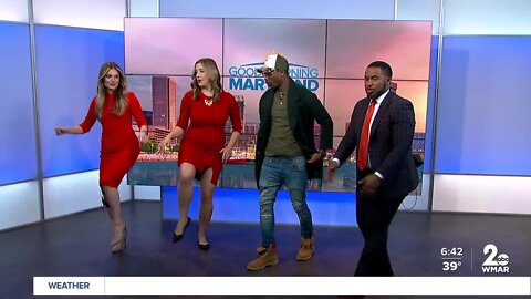 Bunkey Jr. shows the Good Morning Maryland team how to do the Park Heights Strut