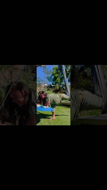 Playful #aerialsilks exploration make do with what you have. Plastic kids swing sub for Silk #2.