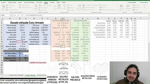 Planilha Dimensionamento escada treliçada Eng Estrutural