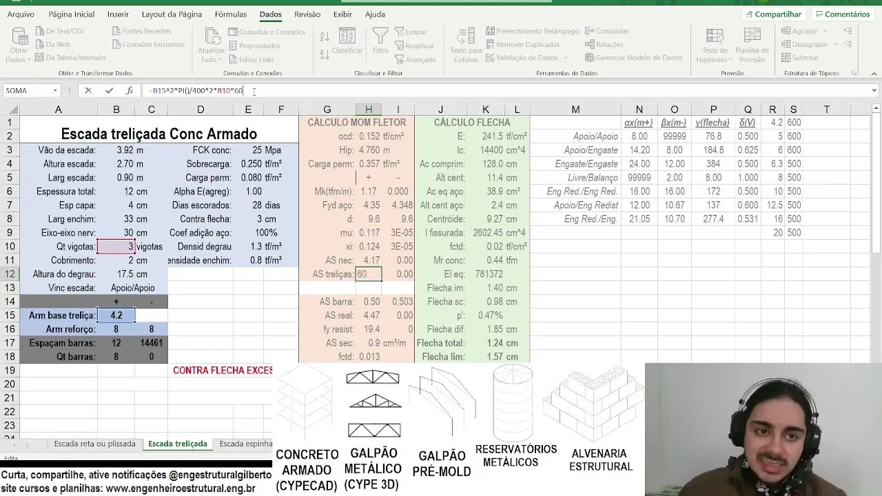 Planilha Dimensionamento escada treliçada Eng Estrutural