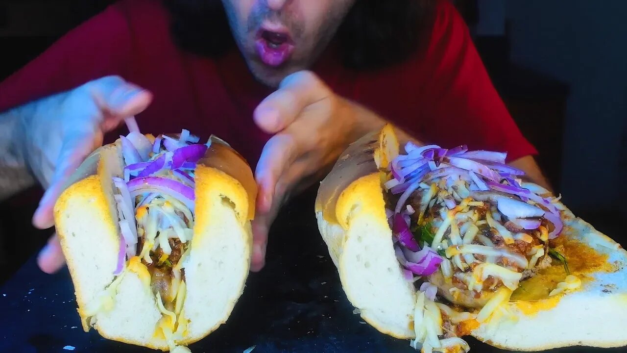 GIANT SAUCY SAUSAGE SANDWICH * ASMR MUKBANG * No Talking | Nomnomsammieboy