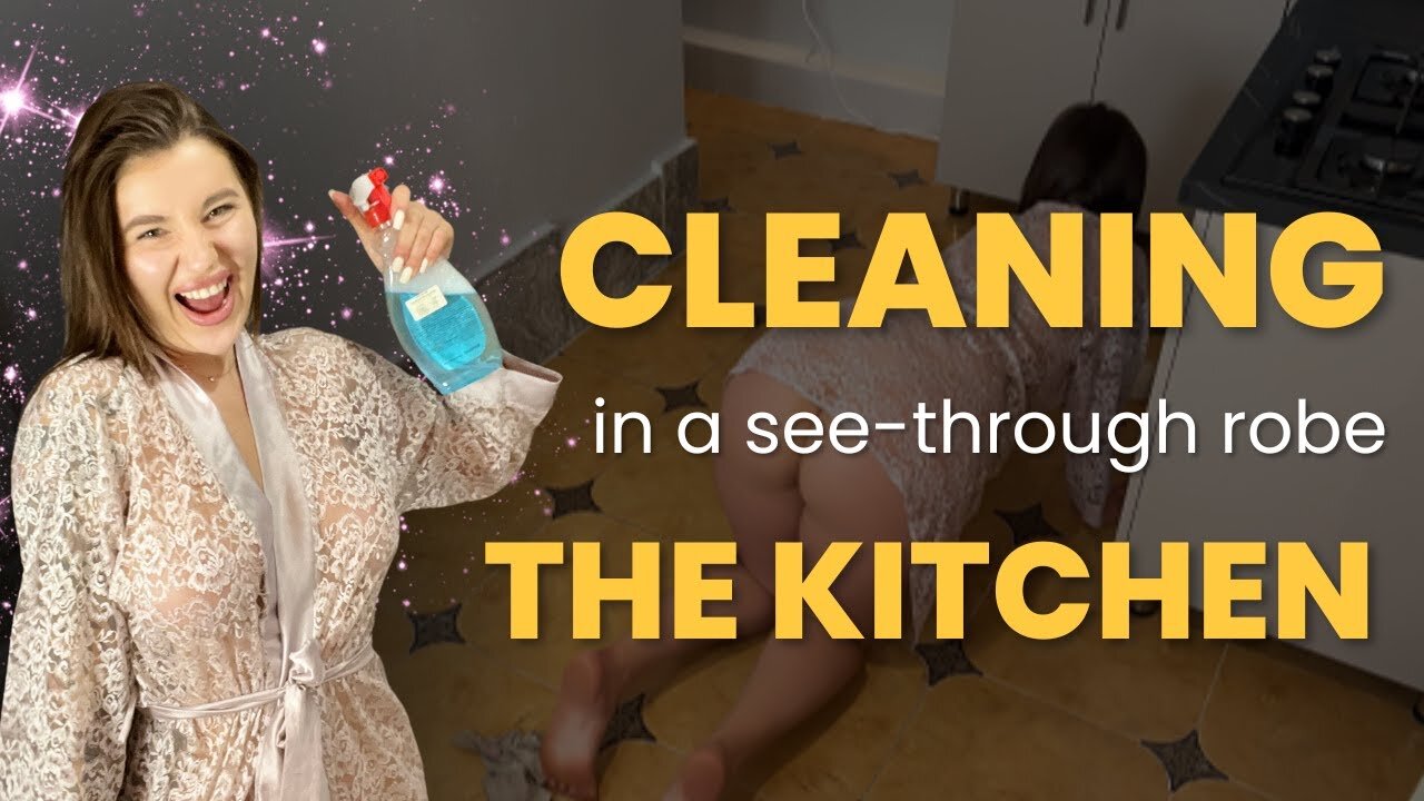 [4K USA Housewife] Transparent Kitchen Cleaning in Sheer Robe - Clean with Tati Moon