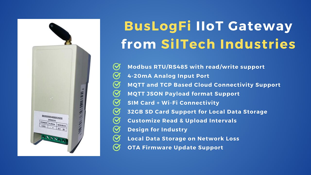 BusLogFi IIoT Gateway from SilTech Industries | Modbus | MQTT | Data Logger | OTA | Web Config |