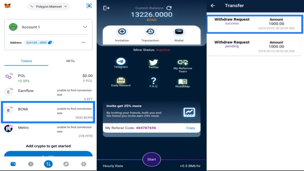 Bomi Network | Withdrawal Request Successful | Check MetaMask Wallet On Polygon Mainnet