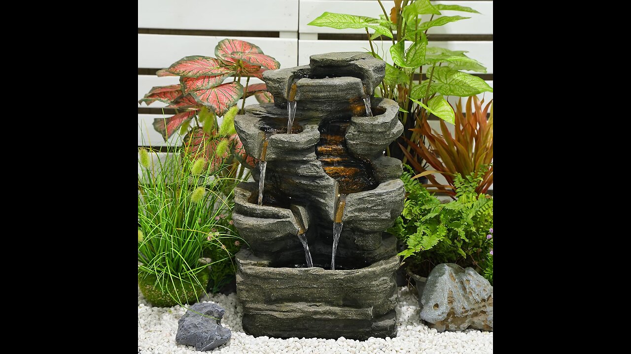 🌿 6-Tier Cascading Rock Fountain w/ LED Lights – Outdoor Serenity 💧✨