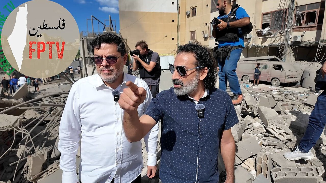 Laith Marouf & Dr Mohammad Marandi tour destroyed suburb of Beirut, Lebanon, after Iran retaliates.