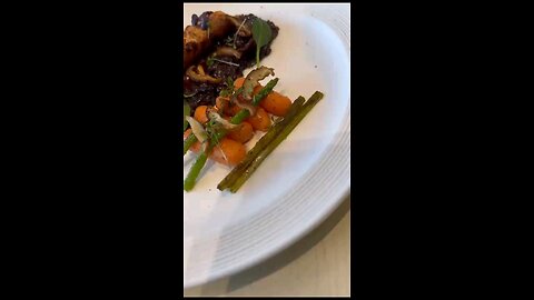 Grilled salmon with black rice risotto,,