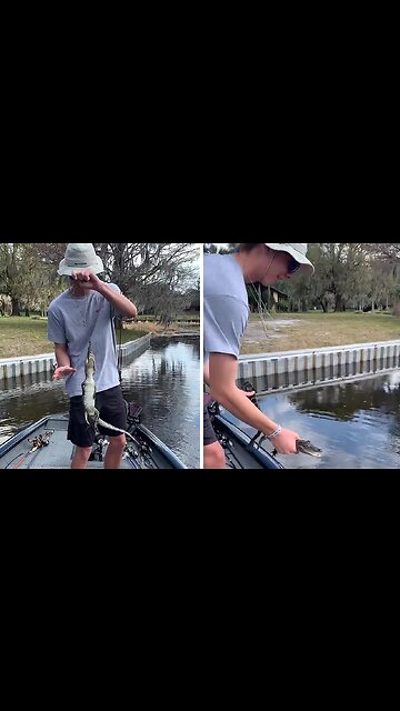 Guy in Florida catches baby alligator while fishing