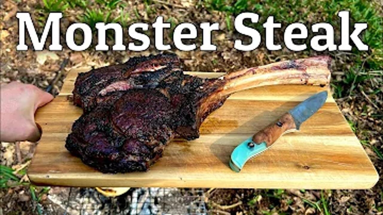 Cooking the Biggest Steak I've Seen | Bushcraft Cooking in the Woods