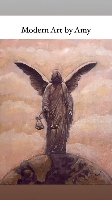 Painting an Angel Bringing Justice to the World, Angel Art, Angel with Justice Scales