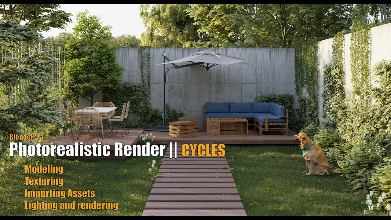 How to Create a Photorealistic Green Backyard Area in Blender 3.4 || CYCLES.