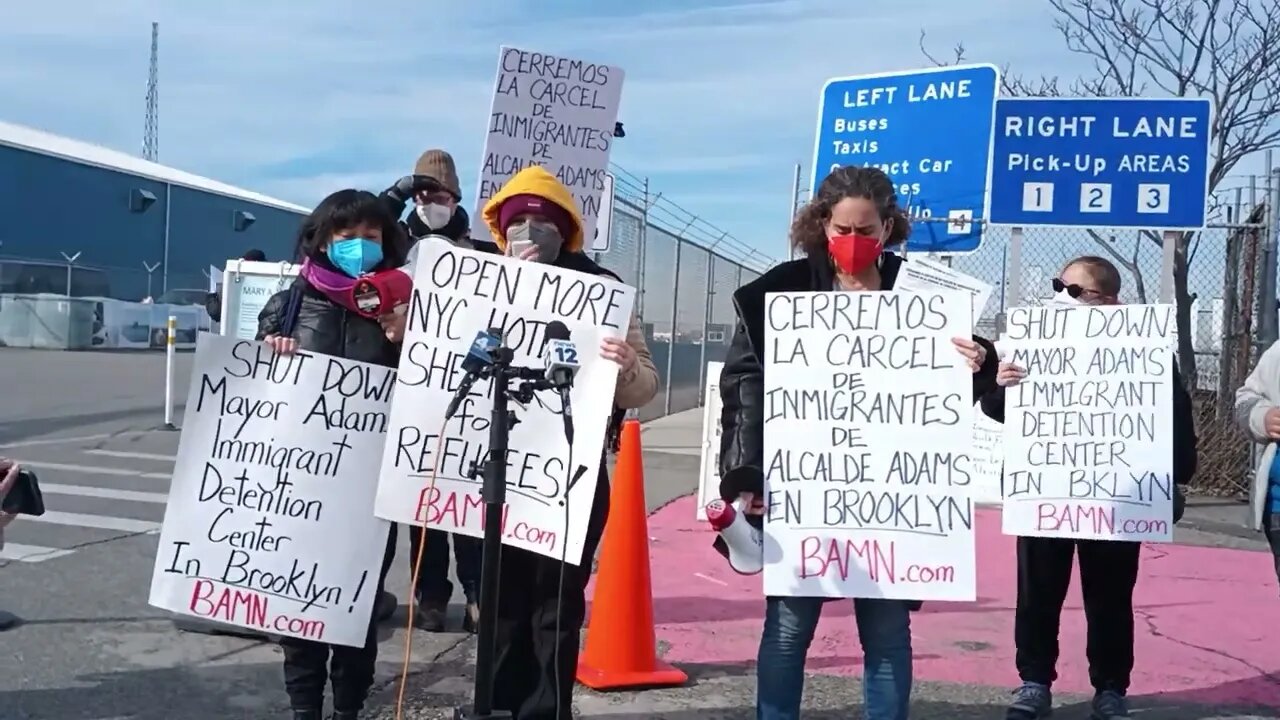 The Shutdown Eric Adams Immigration Detention Center Rally 2/5/23 Brooklyn Cruise Center Entrance