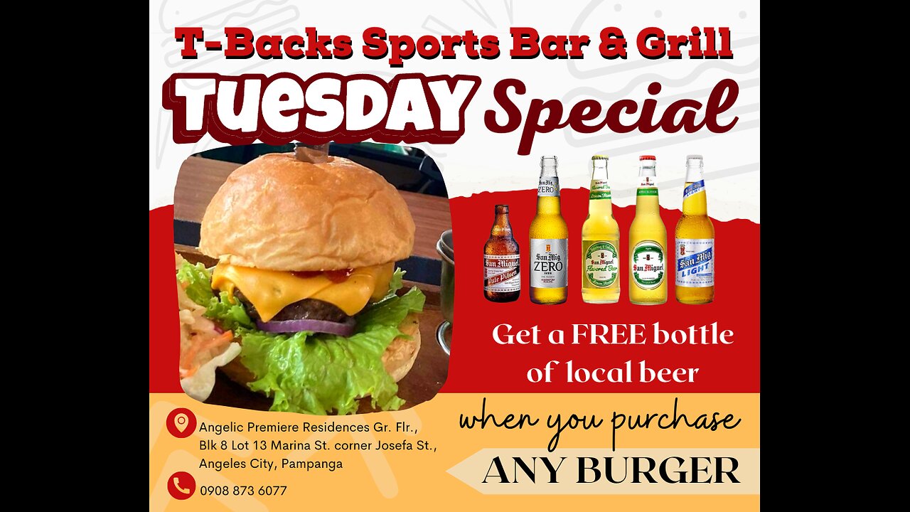 T-Backs Sports Bar and Grill Sports Schedule and free beer/soda for Tuesday May 07, 2024