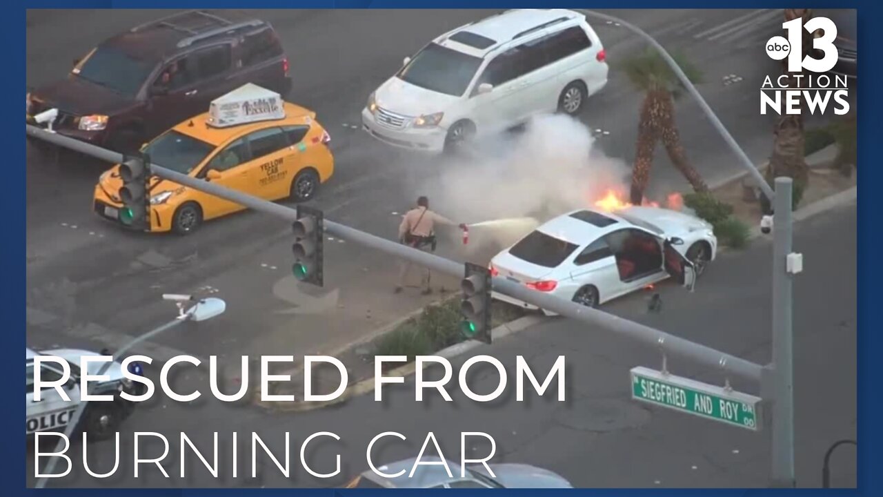 Driver saved from burning car on Las Vegas Strip