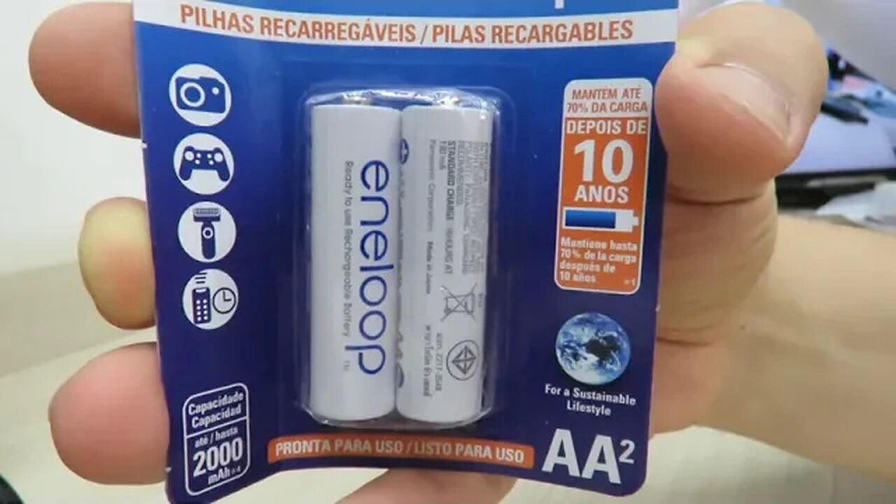Pilha Recarregável Eneloop AA (Pequena), BK-3MCCE/2BB, Panasonic, Cartela com 2 unidades