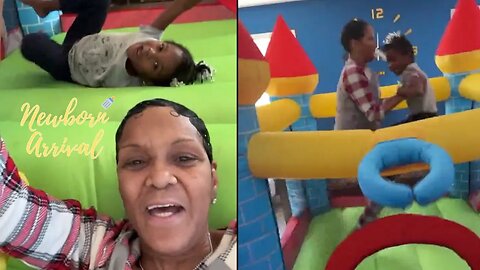 Jim Jones Mom Nancy Jumps In Bouncy House With Granddaughter In Her Living Room! 🏠