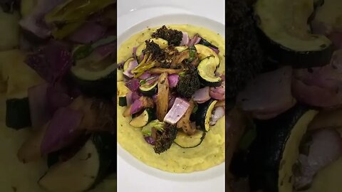 CAULIFLOWER POLENTA WITH MAPLE BALSAMIC ROASTED VEGETABLES!!!