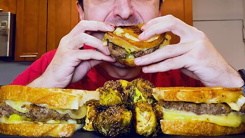 EXPENSIVE CHEESE BURGER with ROASTED Brussels Sprouts + Gruyere * asmr eating no talking * 먹방