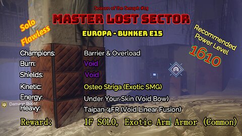 Destiny 2 Master Lost Sector: Europa - Bunker E15 on my Titan Solo-Flawless 2-14-23