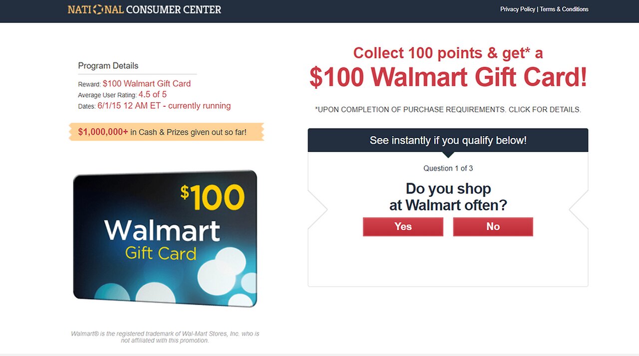 Standard - Walmart $100 Free Gift Card