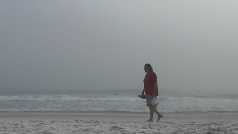 Foggy surf last day of January 2023 Pensacola Beach