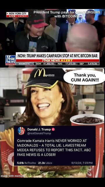 President Trump buys hamburgers with BITCOIN!!!