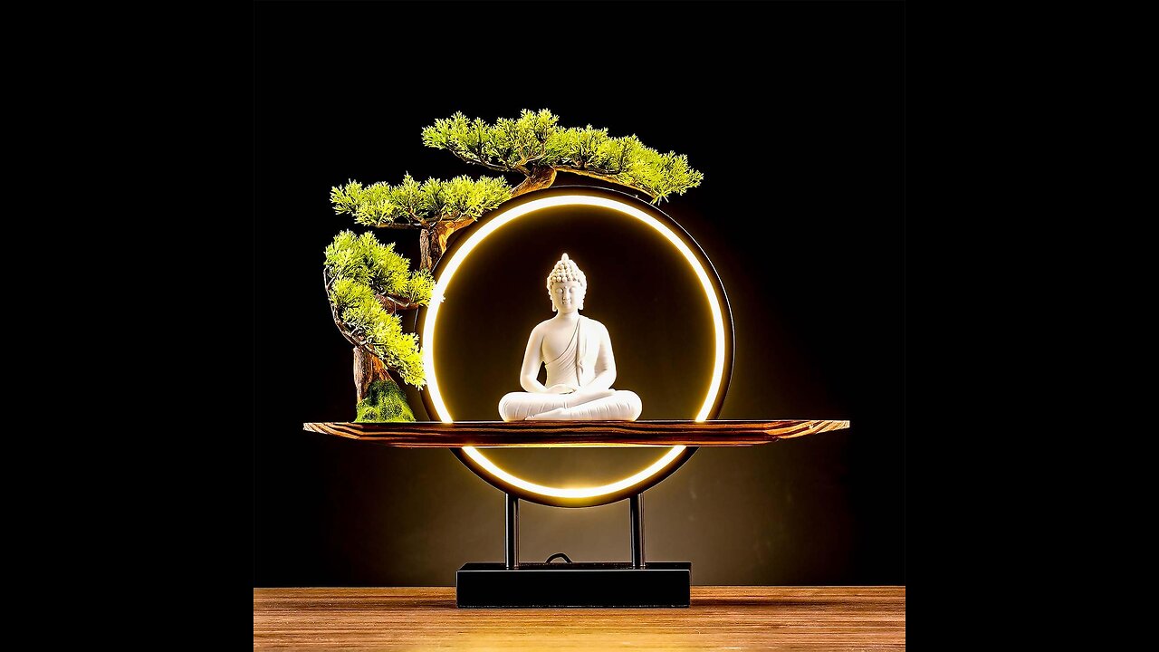 Serene White Buddha Statue w/ LED Circle & Tree 🌿✨🕉️