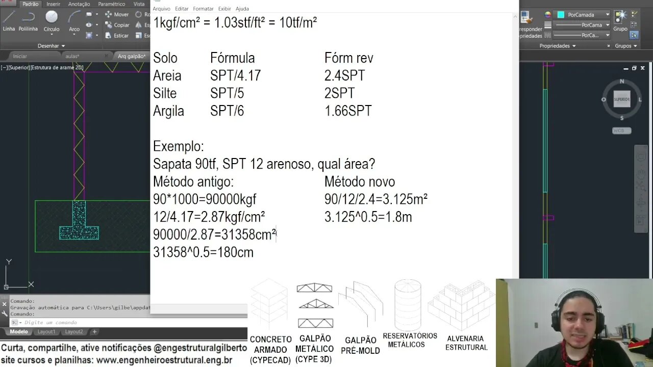 Dimensione fundações usando tonelada e metro, não kg e cm