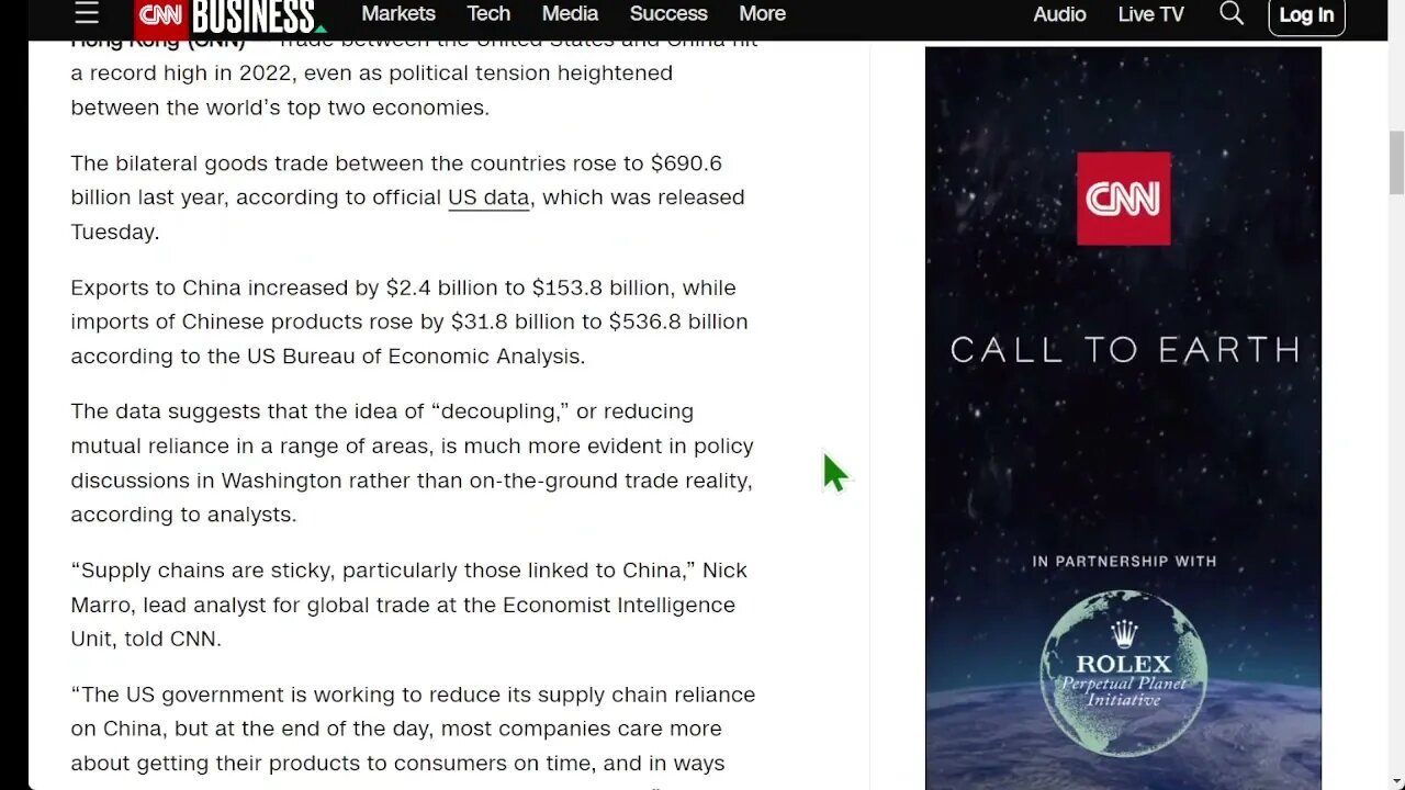 美國有線電視新聞網：美中貿易打破脫鉤傳聞，2022 年創歷史新高