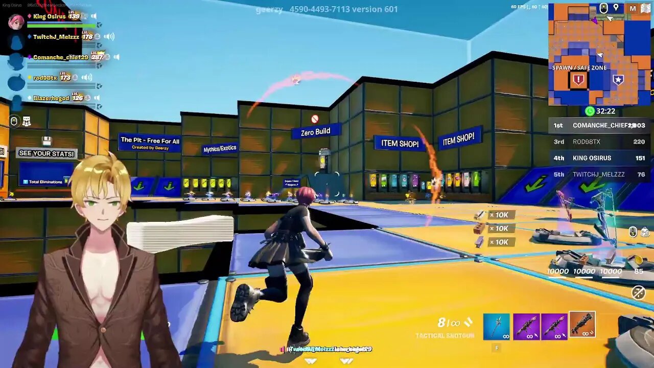 Golden King Vtuber Streams screaming in fortnite
